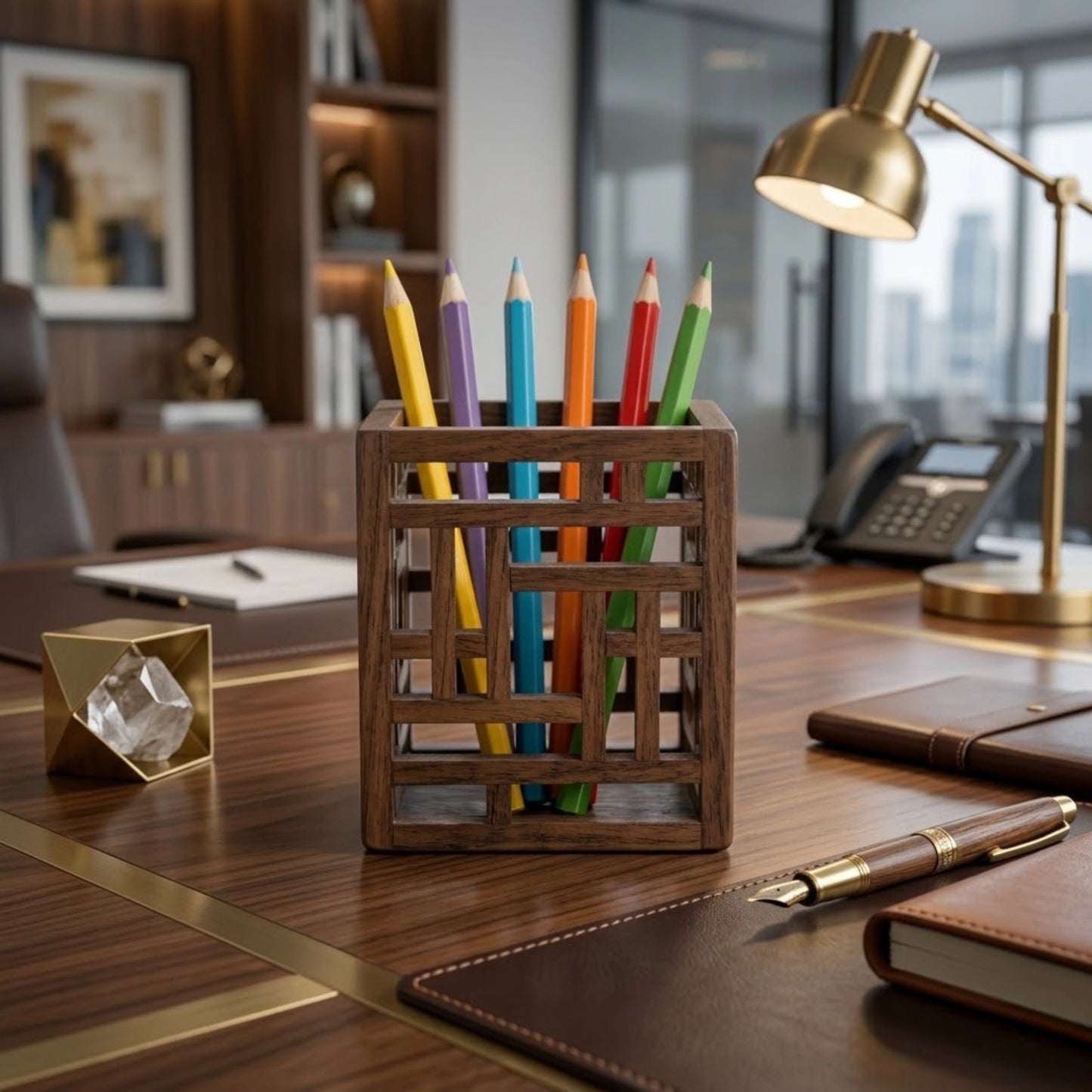 Colria Wooden Geometric Pen Holder