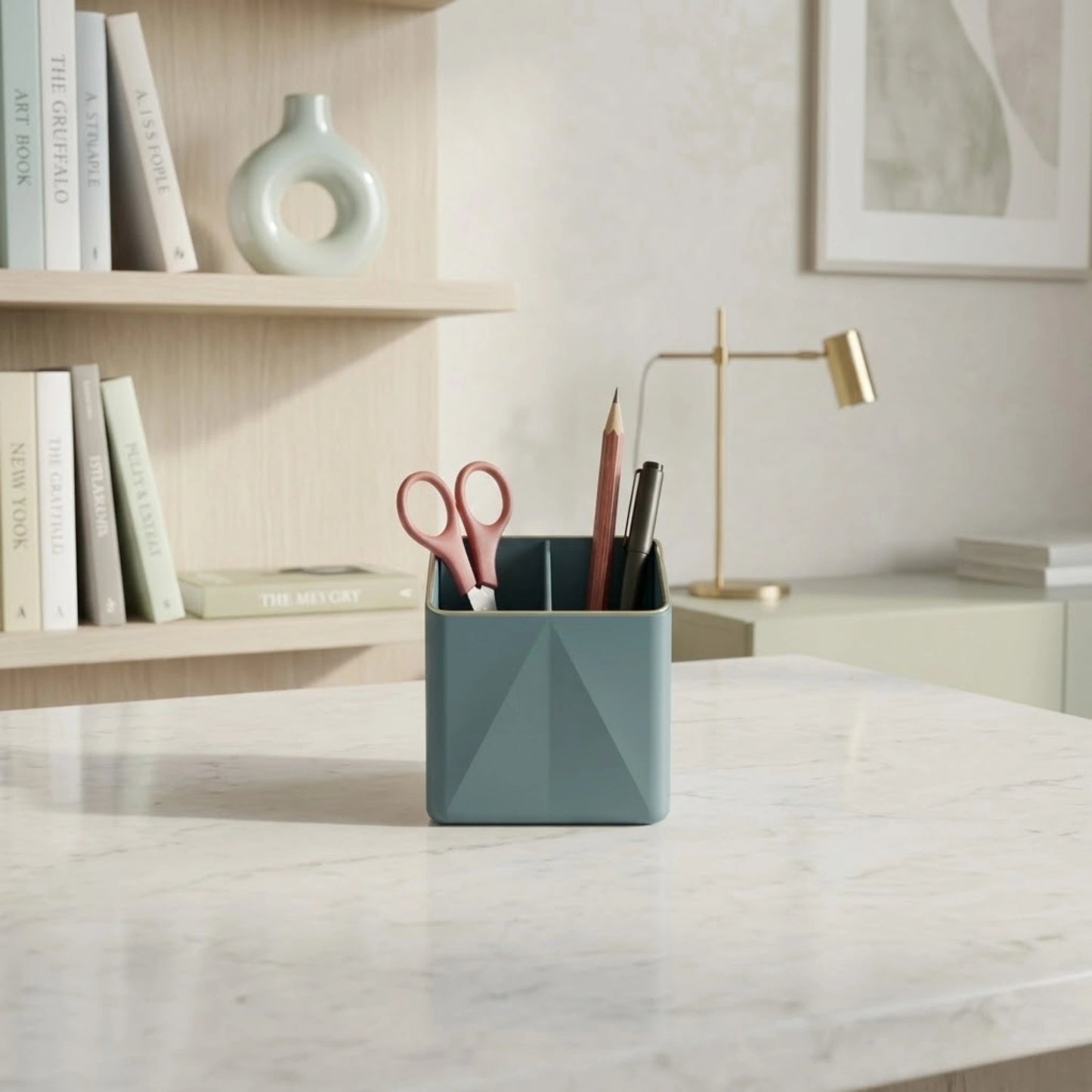 Colria Dual-Compartment Geometric Pen Holder